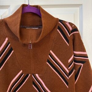 Nine West Brown Sweater with Pink & Black Stripe Detail